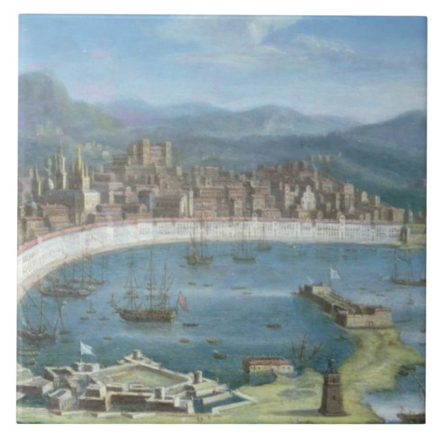Azulejo De Cerámica Messina - una vista panorámica del puerto (Frente)