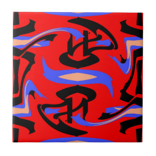 Azulejo De Cerámica Mezcla de arte indio y japonés del rojo festivo