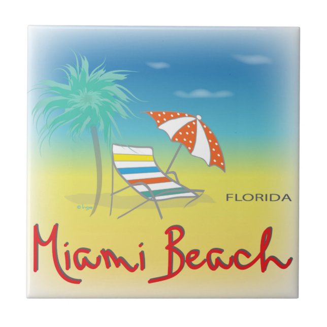 Azulejo De Cerámica Miami Beach, Florida Palm Tile (Frente)