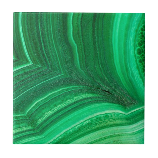 Azulejo De Cerámica Mineral malaquita verde brillante (Frente)