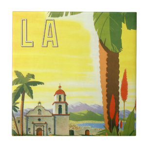 Azulejo De Cerámica Misión vintage de Los Ángeles, California con palm