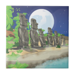 Azulejo De Cerámica Moái de Isla de Pascua