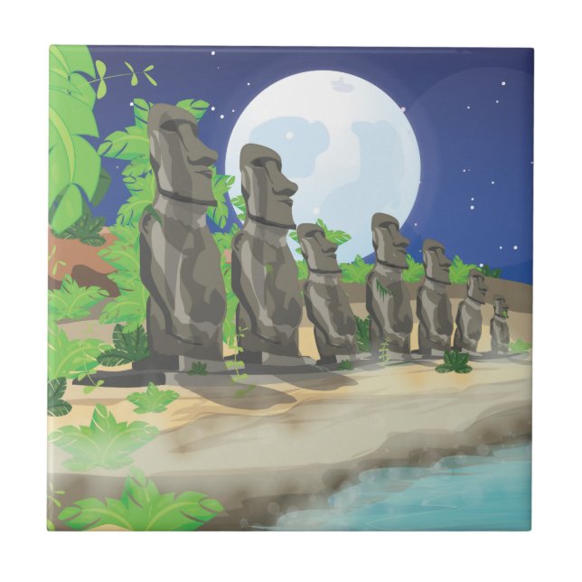 Azulejo De Cerámica Moái de Isla de Pascua (Frente)