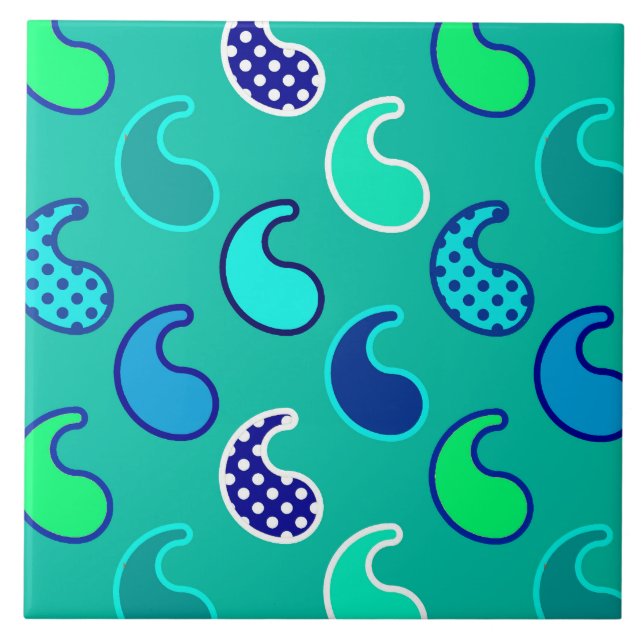 Azulejo De Cerámica Moda paisley moderna, turquesa, azul y Aqua (Frente)