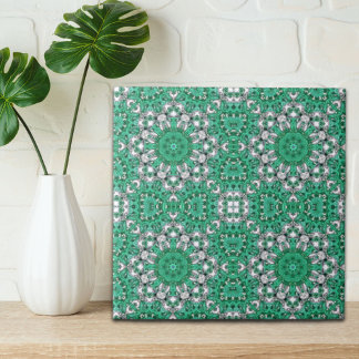 Azulejo De Cerámica moda patrón bohemio mandala verde esmeralda