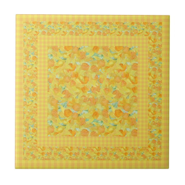 Azulejo De Cerámica Moda Tile cerámico, Golden Daffodils, Check Gingha (Frente)