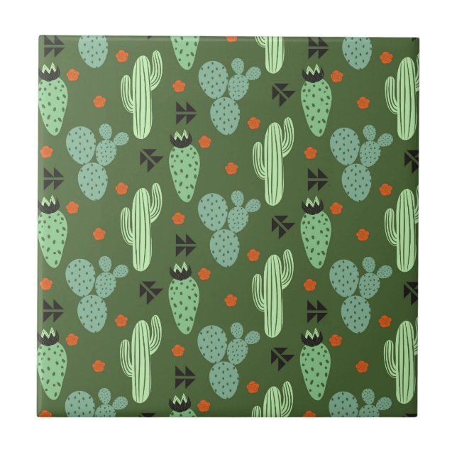 Azulejo De Cerámica Modelo abstracto del desierto del cactus del (Frente)