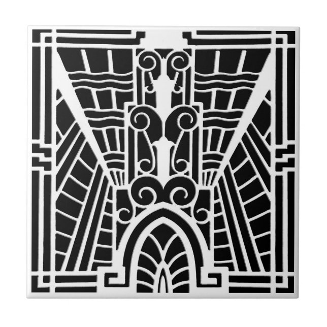 Azulejo De Cerámica Modelo arquitectónico de Deco, blanco y negro (Frente)