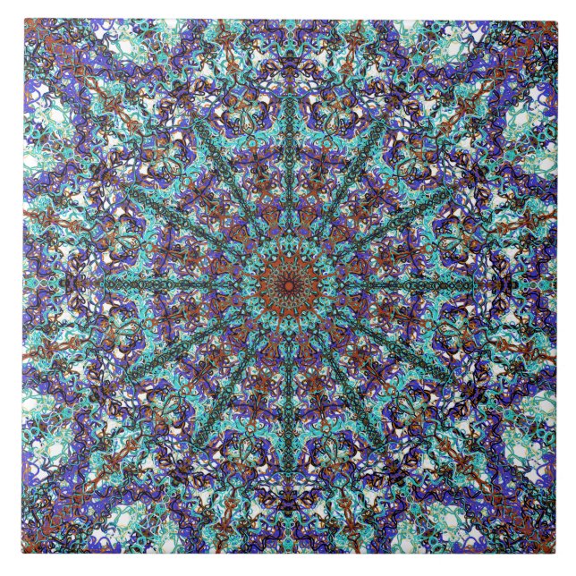 Azulejo De Cerámica Modelo atado mandala de la turquesa de Boho (Frente)