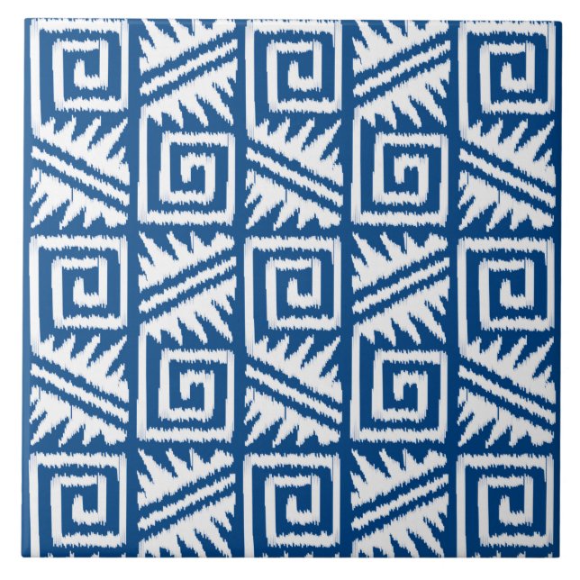 Azulejo De Cerámica Modelo azteca de Ikat - azul y blanco de cobalto (Frente)