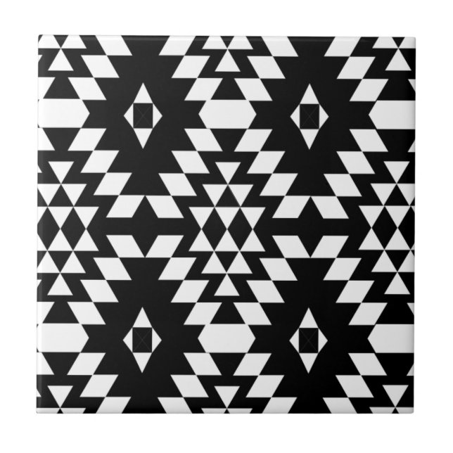 Azulejo De Cerámica Modelo azteca negro y blanco (Frente)