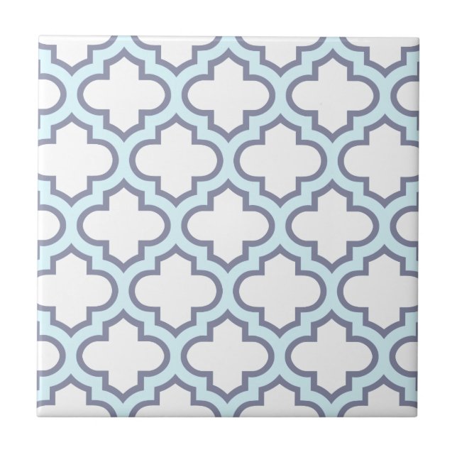 Azulejo De Cerámica Modelo azul claro elegante de Quatrefoil del (Frente)