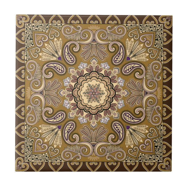 Azulejo De Cerámica Modelo beige elegante de Paisley (Frente)
