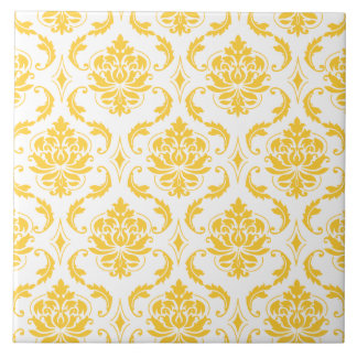 Azulejo De Cerámica Modelo blanco amarillo femenino del damasco del