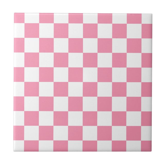 Azulejo De Cerámica Modelo blanco rosado del tablero de damas (Frente)