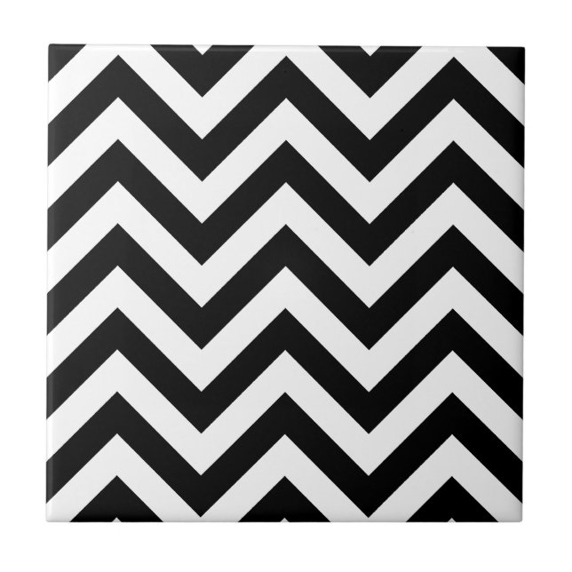Azulejo De Cerámica Modelo blanco y negro de Chevron del zigzag (Frente)