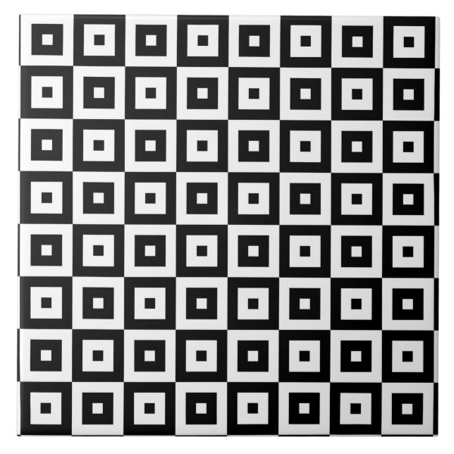 Azulejo De Cerámica Modelo blanco y negro de los cuadrados (Frente)