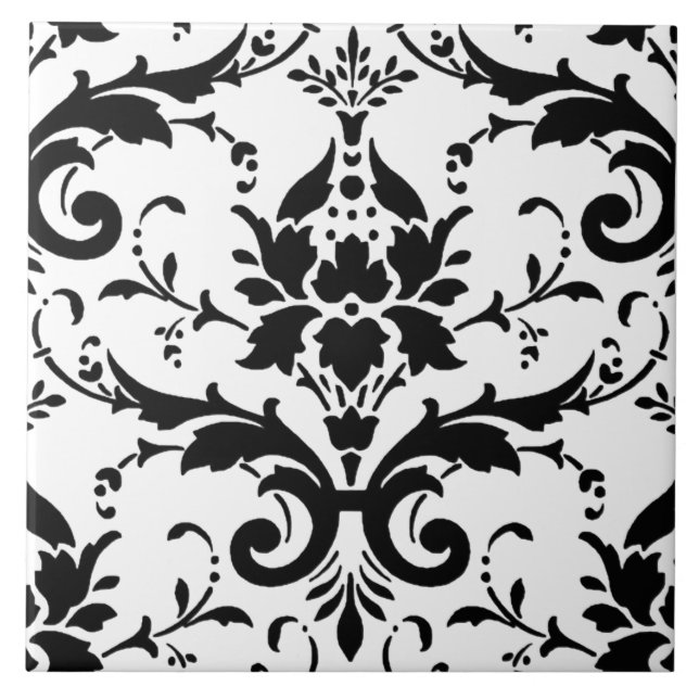 Azulejo De Cerámica Modelo blanco y negro del damasco (Frente)