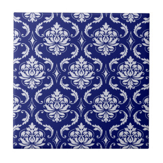 Azulejo De Cerámica Modelo brillante del damasco de los azules marinos