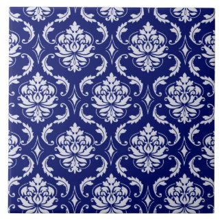 Azulejo De Cerámica Modelo brillante del damasco de los azules marinos