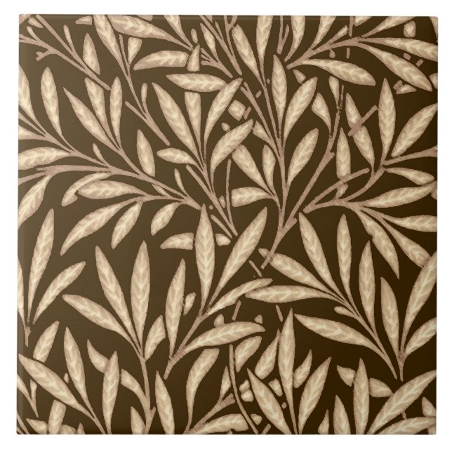 Azulejo De Cerámica Modelo, Brown y beige del sauce de William Morris (Frente)
