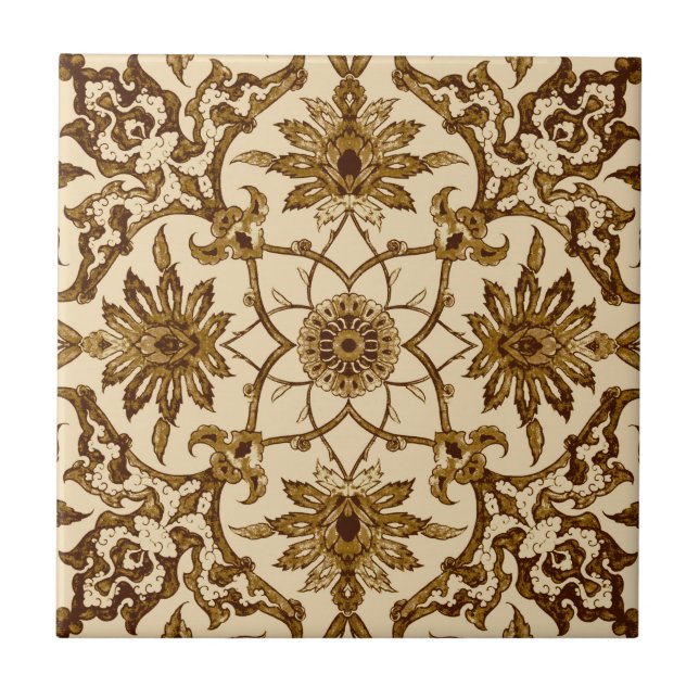 Azulejo De Cerámica Modelo chino de Nouveau del arte - Brown y beige (Frente)