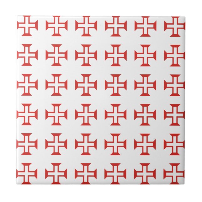 Azulejo De Cerámica Modelo cruzado rojo de Templar (Frente)