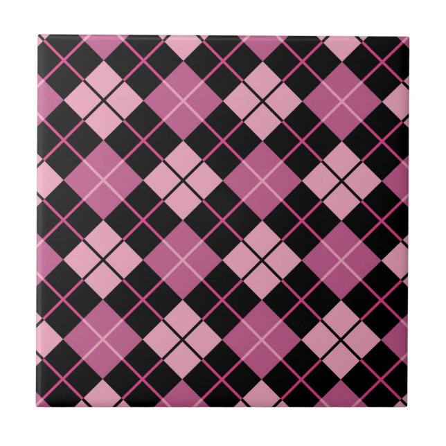 Azulejo De Cerámica Modelo de Argyle en negro y rosa (Frente)