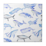 Azulejo De Cer&#225;mica Modelo de la ballena azul de la acuarela