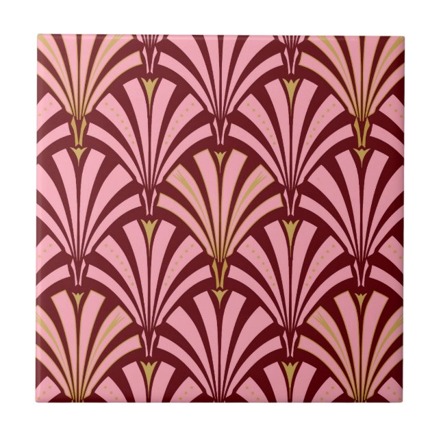 Azulejo De Cerámica Modelo de la fan del art déco - rosa y marrón (Frente)