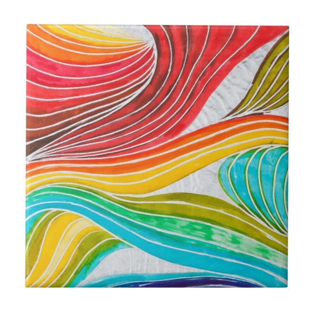 Azulejo De Cerámica Modelo de onda dibujado por las pinturas de la (Frente)