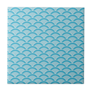 Azulejo De Cerámica Modelo de onda japonés blanco azul de la