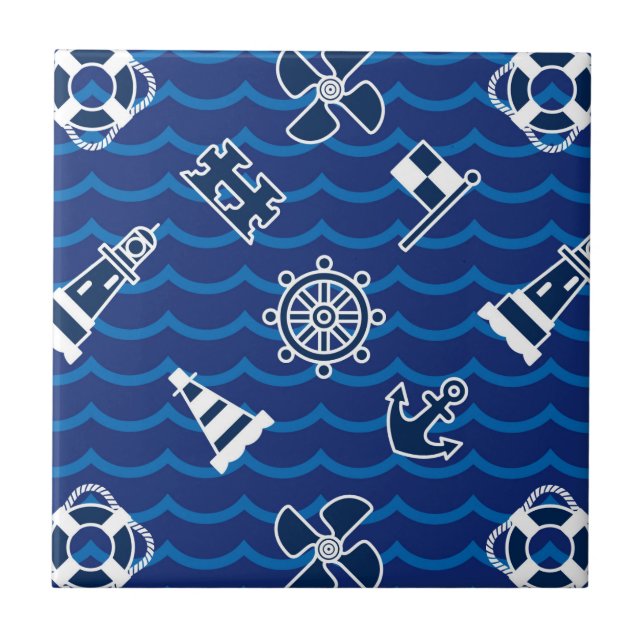 Azulejo De Cerámica Modelo de ondas náutico lindo (Frente)