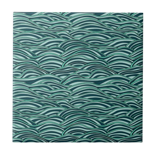 Azulejo De Cerámica Modelo de ondas verde y azul. Textura del mar (Frente)
