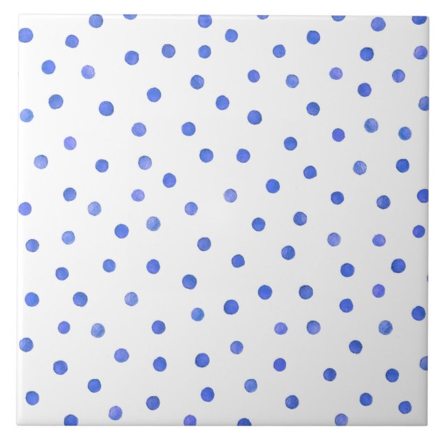 Azulejo De Cerámica Modelo de puntos azul y blanco del confeti (Frente)