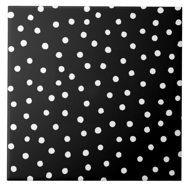 Azulejo De Cerámica Modelo de puntos blanco y negro del confeti (Frente)
