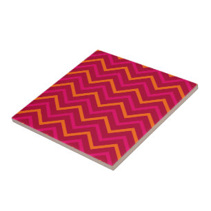 Azulejo De Cerámica Modelo de zigzag anaranjado rosado caliente retro