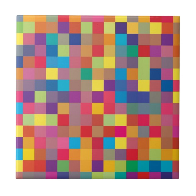 Azulejo De Cerámica Modelo del cuadrado del arco iris del pixel (Frente)