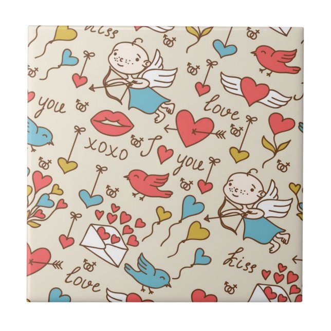 Azulejo De Cerámica Modelo del el día de San Valentín con el Cupid (Frente)