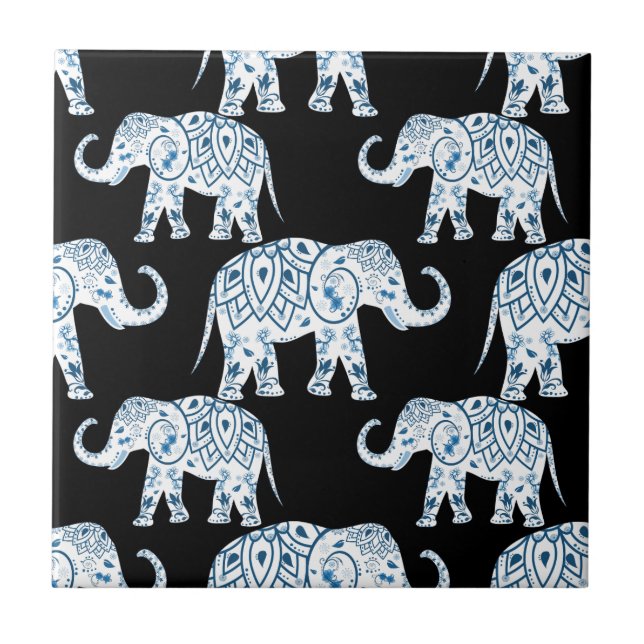 Azulejo De Cerámica Modelo del elefante azul y blanco (Frente)