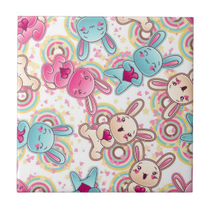 Azulejo De Cerámica Modelo del niño de Kawaii con Doodles lindos