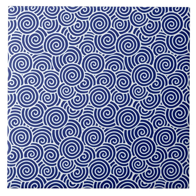 Azulejo De Cerámica Modelo del remolino del japonés - azules marinos y (Frente)