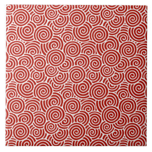 Azulejo De Cerámica Modelo del remolino del japonés - de color rojo