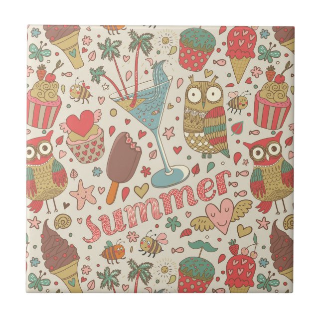 Azulejo De Cerámica Modelo del verano con helado (Frente)
