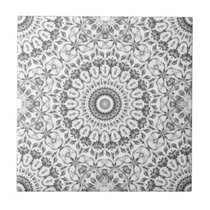 Azulejo De Cerámica Modelo floral gris de la mandala