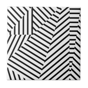 Azulejo De Cerámica Modelo geométrico de las rayas blancos y negros