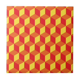 Azulejo De Cerámica Modelo geométrico del cubo anaranjado y amarillo