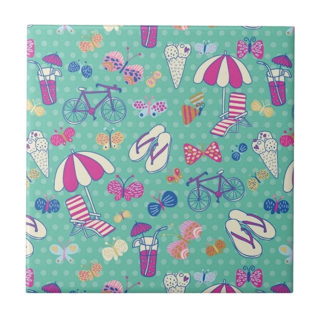 Azulejo De Cerámica Modelo hermoso con los elementos del verano (Frente)