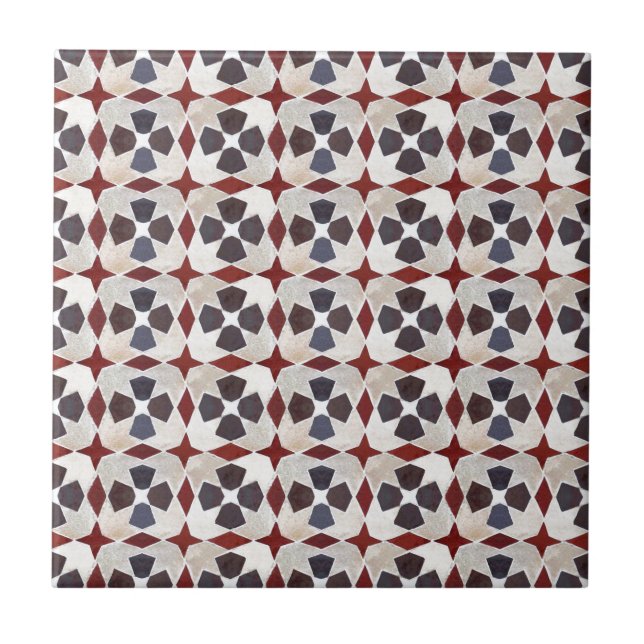 Azulejo De Cerámica Modelo marroquí retro (rojo, azul, beige) (Frente)