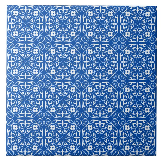 Azulejo De Cerámica Modelo medieval del damasco, azul de cobalto (Frente)